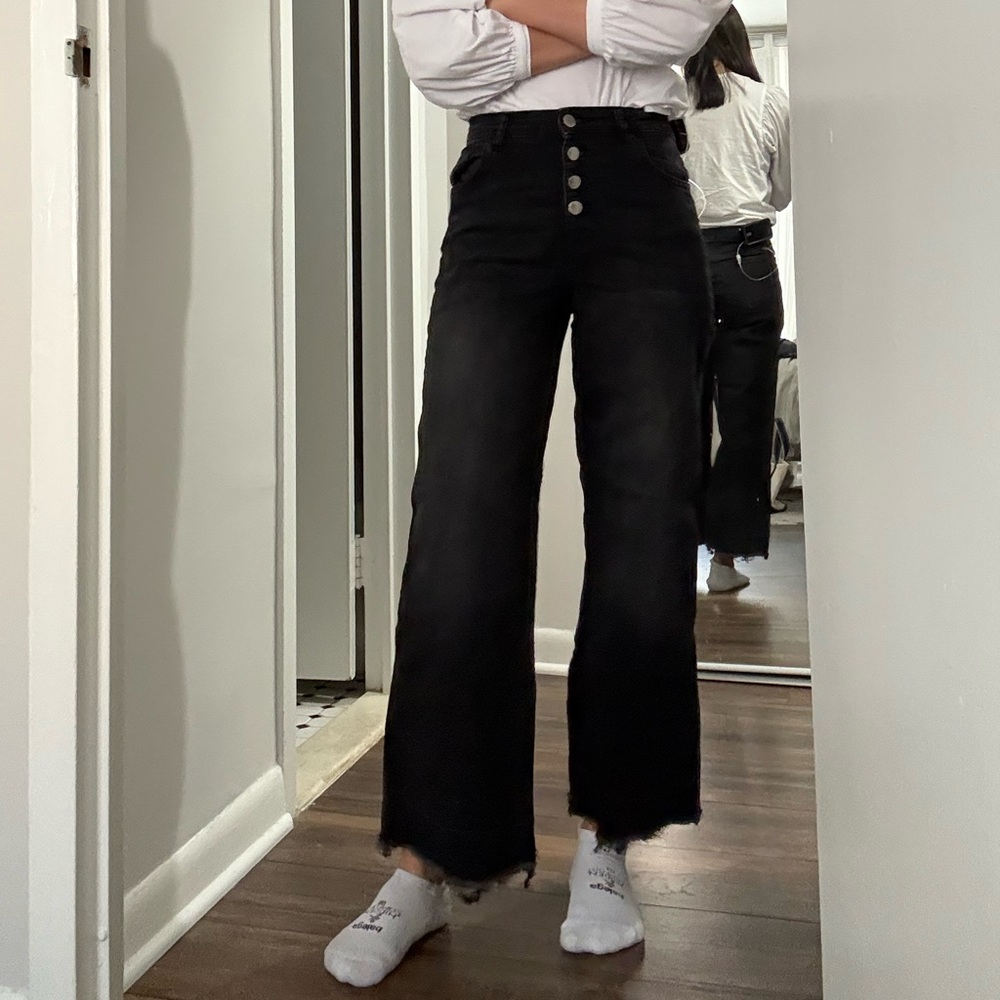 H&M High-Waisted Wide Leg Raw Hem Jeans